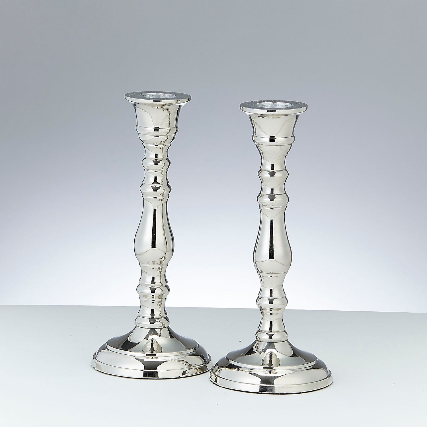 CANDLESTICKS, ALUMINUM, NICKEL PLATED, 7", PAIR/BOX