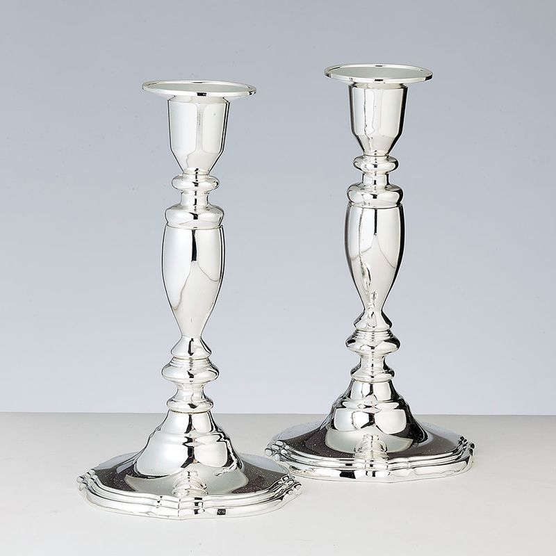 CANDLESTICKS, ZINC ALLOY SILVER PLATED, 7", PAIR/BOX