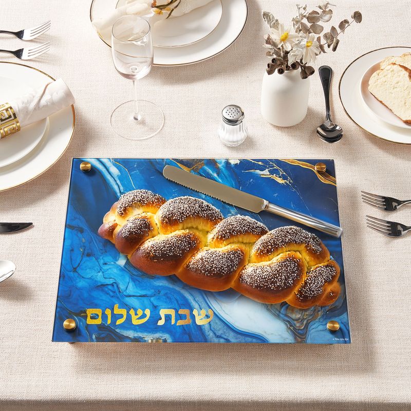 CHALLAH BOARD,"BLUE MARBLE",TEMPERED GLASS,W/LEGS,12X15",CLRBX