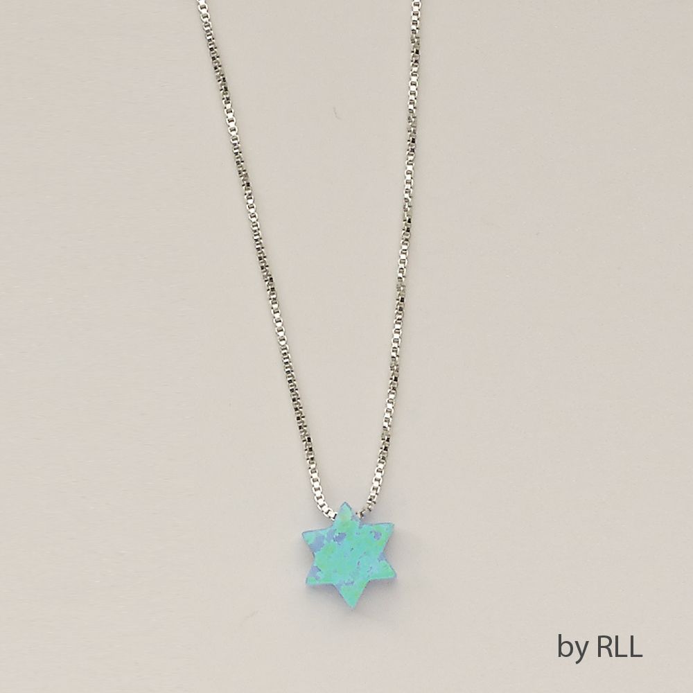 BLUE OPAL "STAR OF DAVID" PENDANT, ON 16" STERLING CHAIN