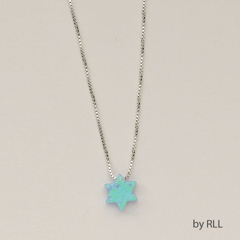 BLUE OPAL "STAR OF DAVID" PENDANT, ON 16" STERLING CHAIN