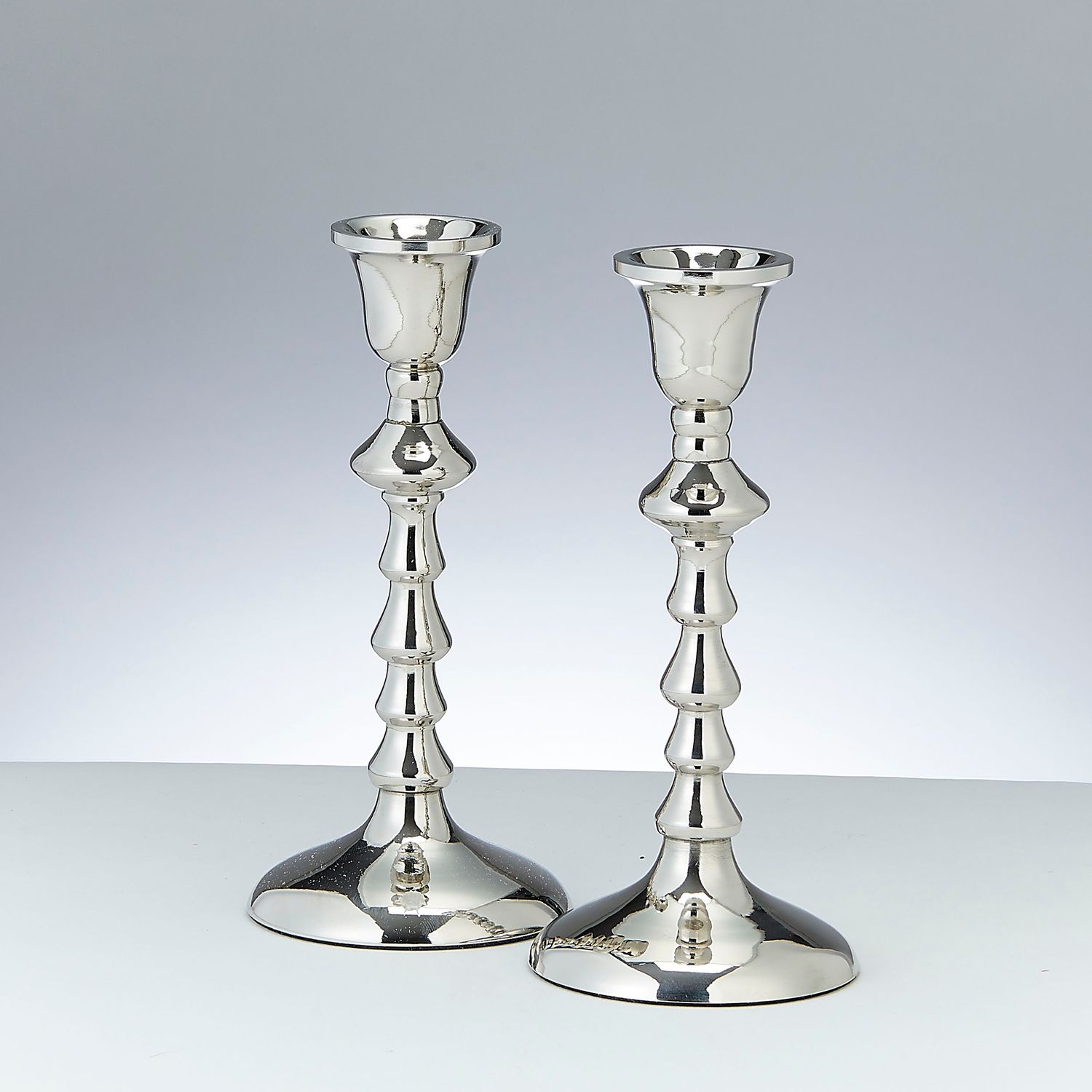 CANDLESTICKS, ALUMINUM, NICKEL PLATED, 6.75", PAIR/BOX