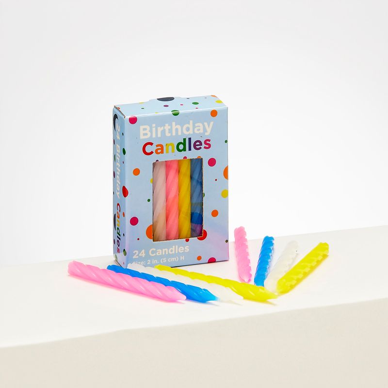 BIRTHDAY CANDLES, MULTICOLOR, 2", 24/COLOR BOX