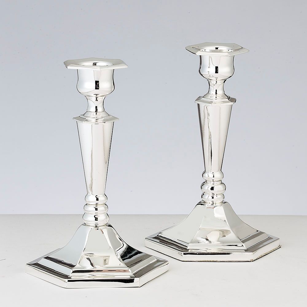 CANDLESTICKS, ZINC ALLOY SILVER PLATED, 6", PAIR/BOX