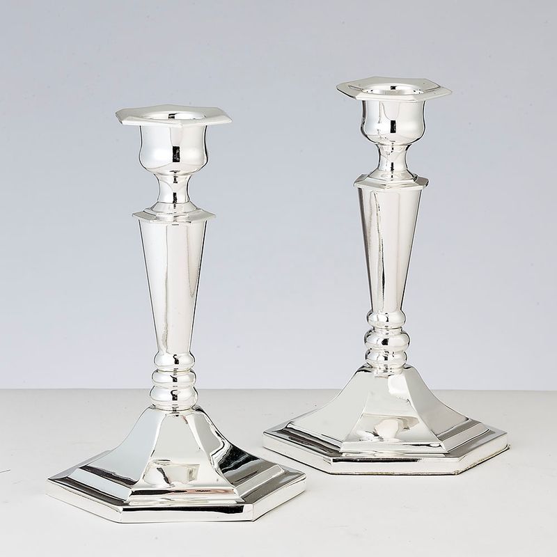 CANDLESTICKS, ZINC ALLOY SILVER PLATED, 6", PAIR/BOX