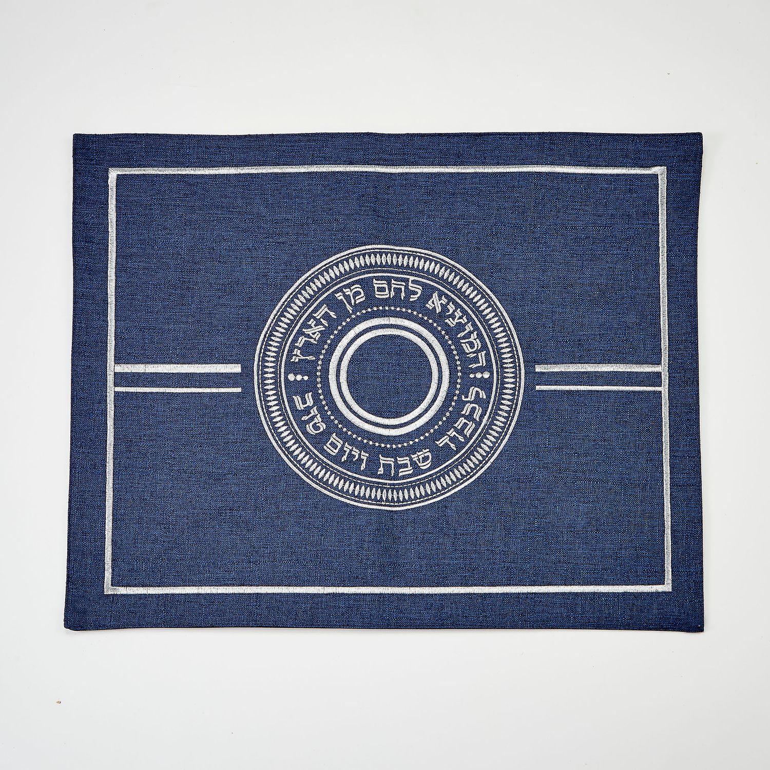 CHALLAH COVER,EMBROIDERD POLY,NAVY W/SILVER ACCENTS,16x20",PVCBAG