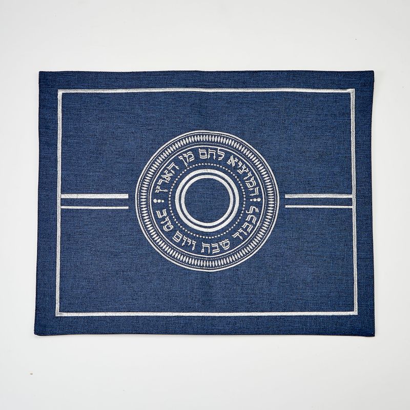 CHALLAH COVER,EMBROIDERD POLY,NAVY W/SILVER ACCENTS,16x20",PVCBAG