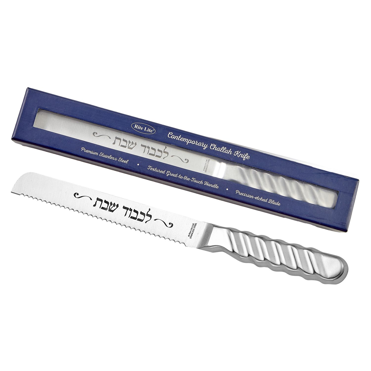 CHALLAH KNIFE, "BRAIDS", STAINLESS STEEL, 13", GIFT BOX