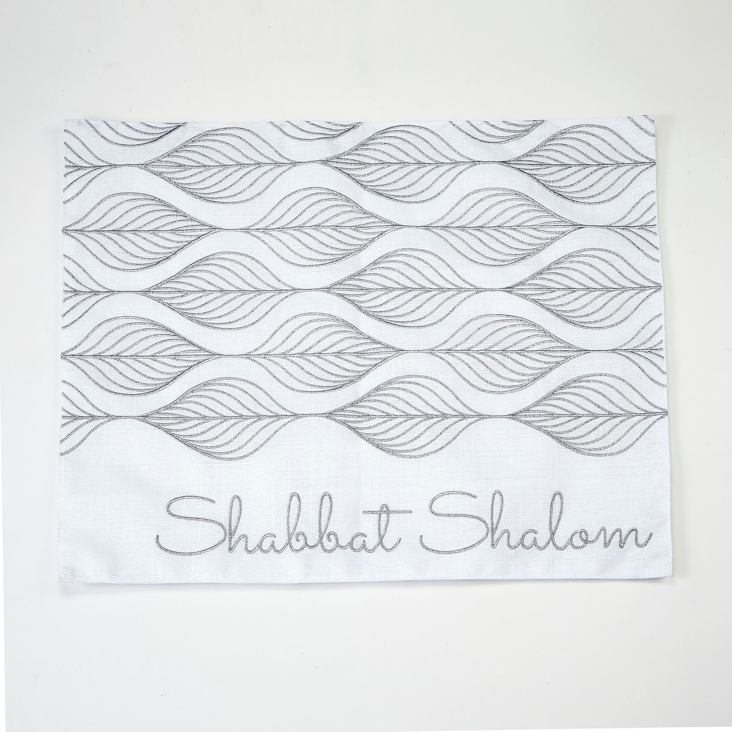 CHALLAH COVER,WHITE W/SILVER LEAVES,EMBROIDERD POLY,16x20",PVCBAG