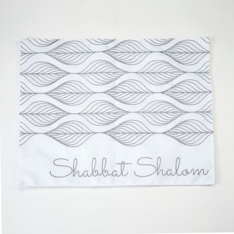 CHALLAH COVER,WHITE W/SILVER LEAVES,EMBROIDERD POLY,16x20",PVCBAG