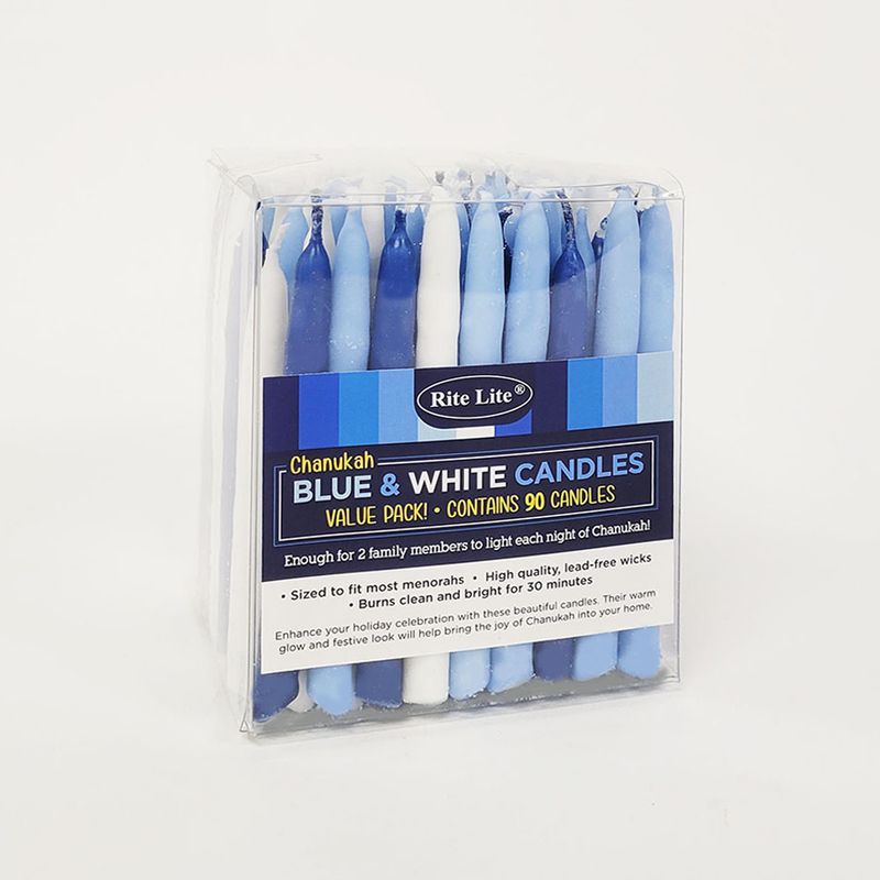 CHANUKAH CANDLES VALUE PACK, BLUE/WHITE, 4", 90/BOX
