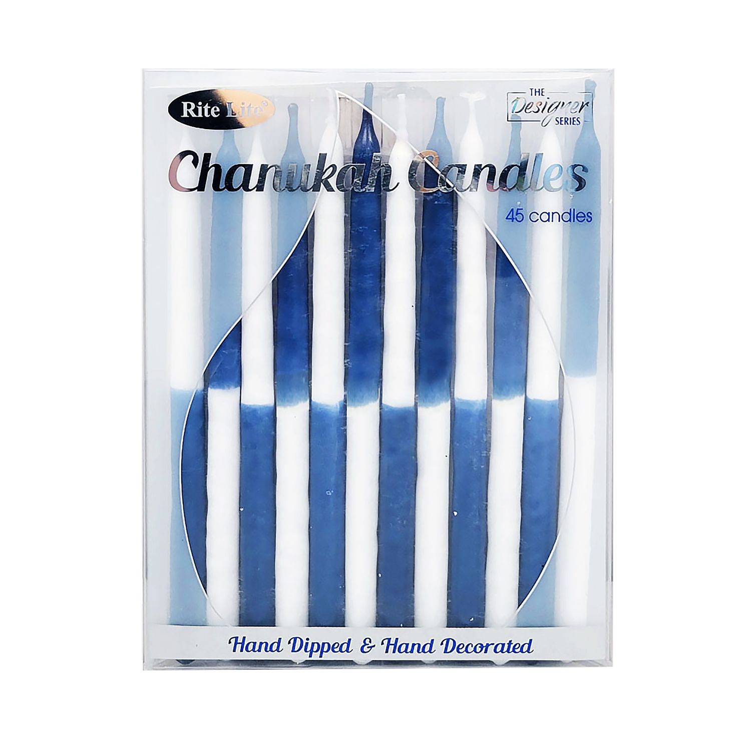 CHANUKAH CANDLES,DECOR,HAND DIPPED,TWO-TONE BLUE&amp;WHITE,45/GIFTBOX