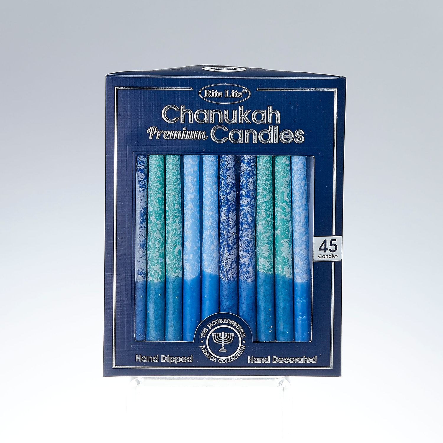 CHANUKAH CANDLES,PREMIUM, HAND CRAFTED,FROSTED BLUES,45/GIFTBOX