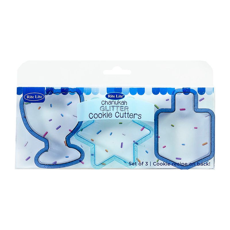 CHANUKAH COOKIE CUTTERS, PLASTIC,3 SHAPES W/GLITTER,8"x4",GIFTBOX