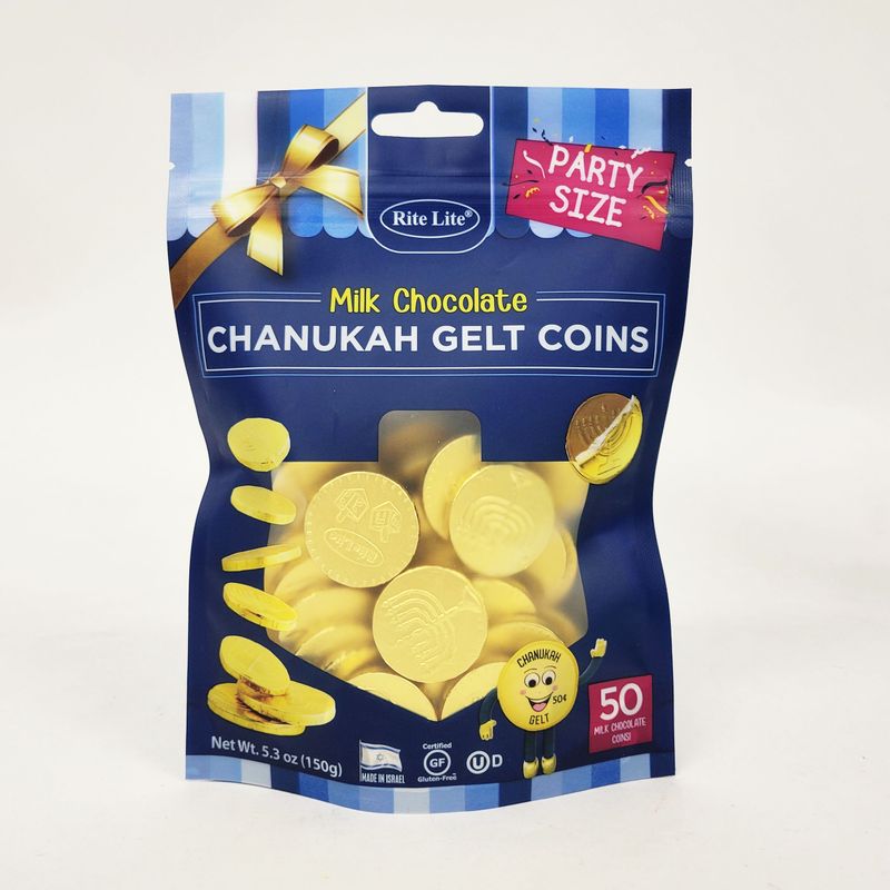 CHANUKAH GELT,MILK CHOCOLATE COINS,PARTY SIZE,5.3 OZ,50 COINS/BAG