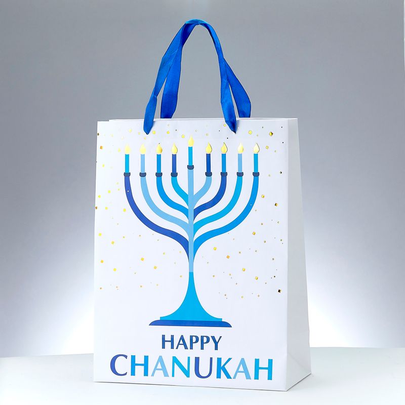 CHANUKAH GIFT BAG, BLUE/GOLD, FOIL ACCENTS, 13", TAG