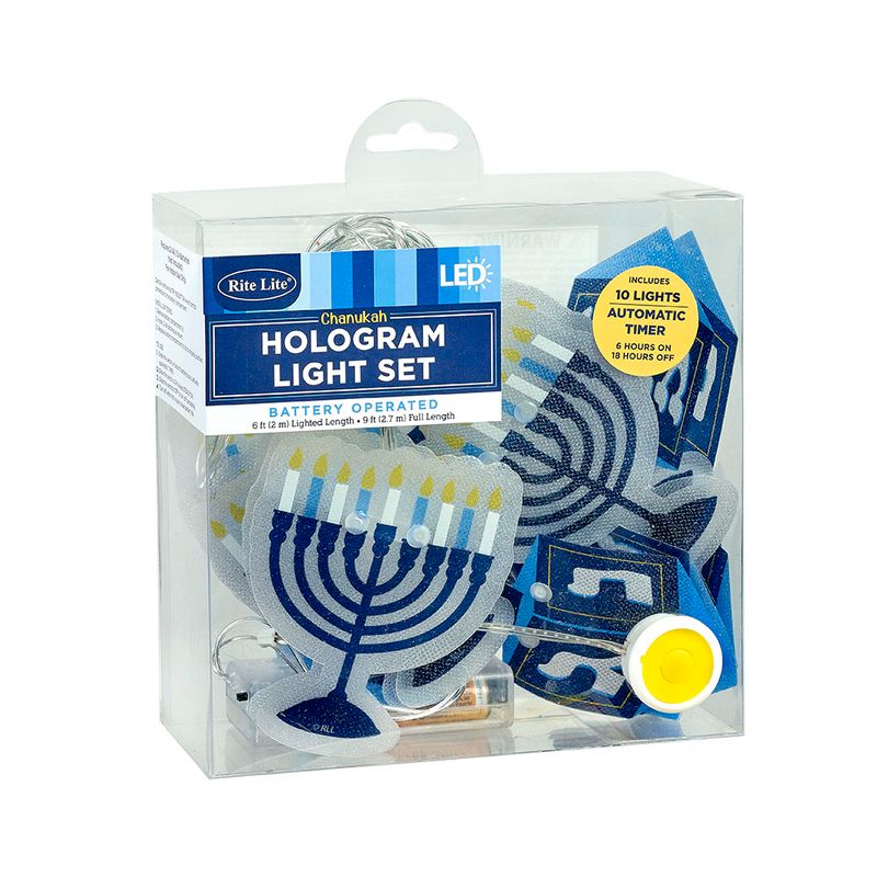 CHANUKAH LED LIGHT STRING,HOLOGRAM,10 LIGHTS,BATT,9' CORD,GFT BOX