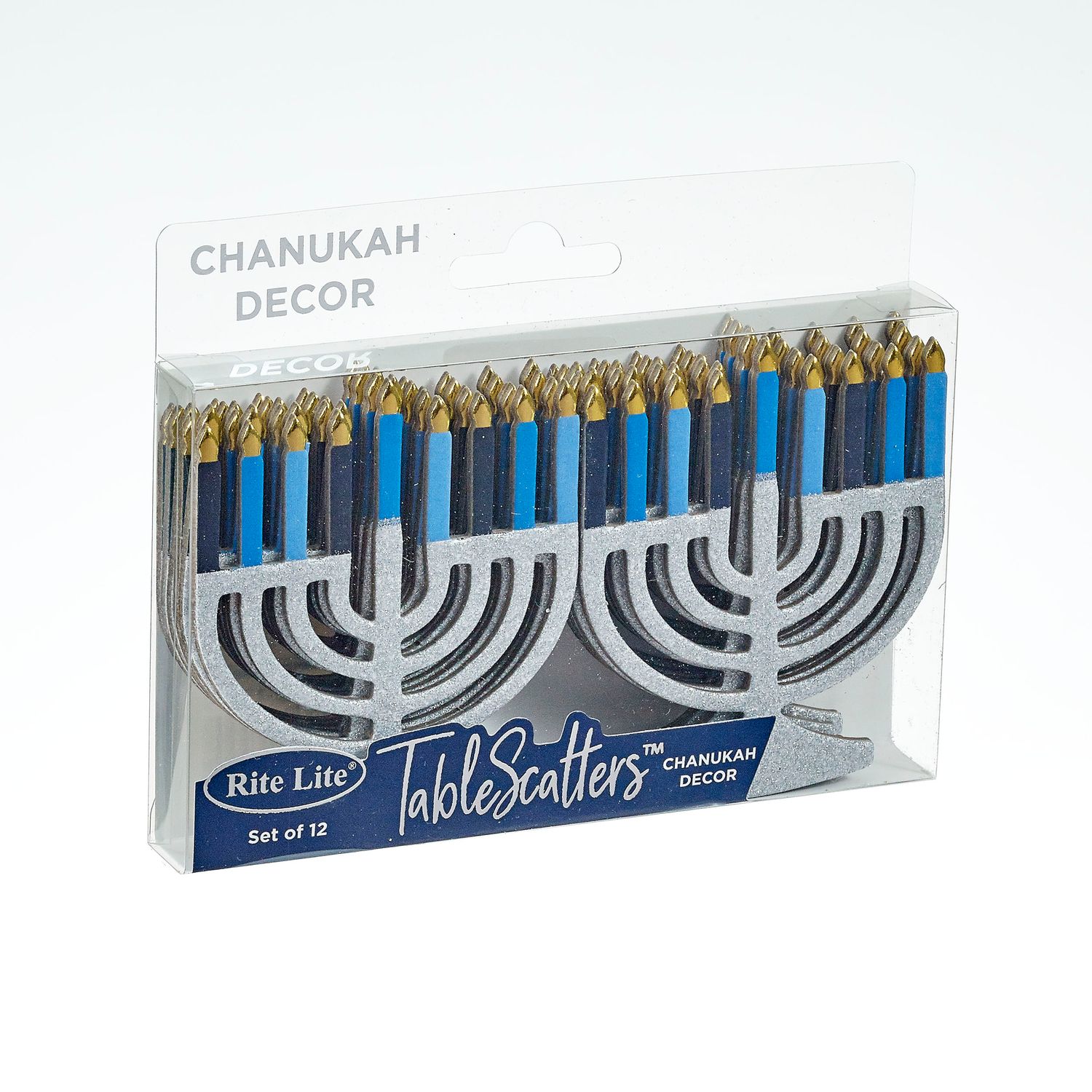 CHANUKAH TABLESCATTERS™,CHIPBOARD MENORAHS,GLITTER&amp;FOIL,12/GFTBX