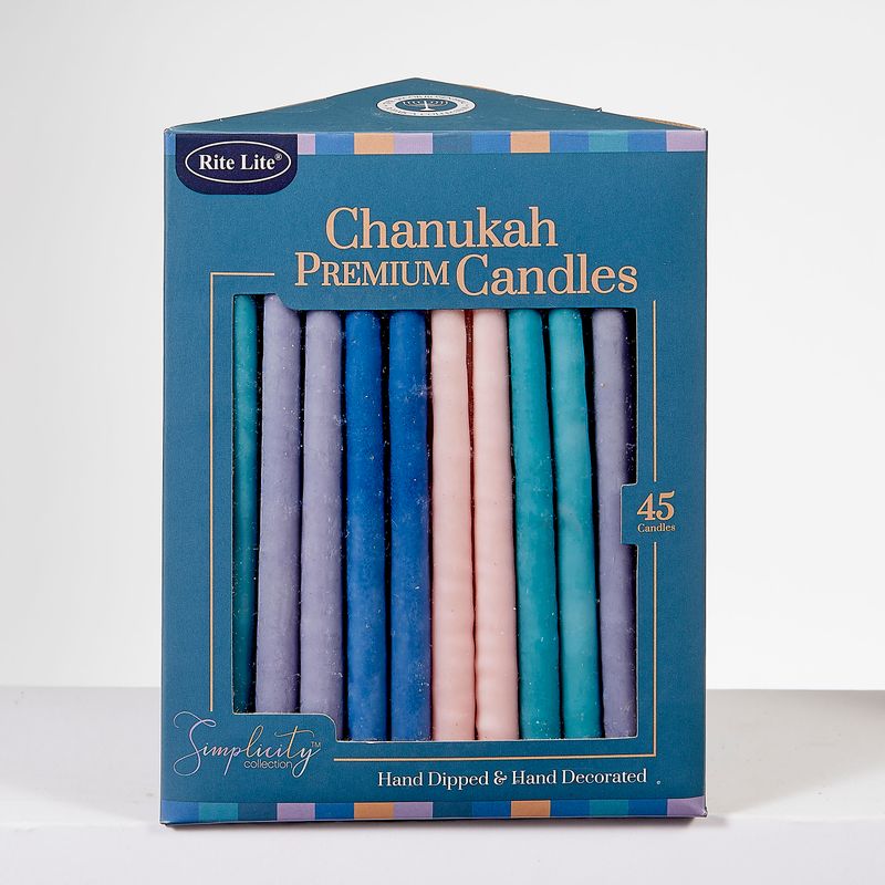 CHANUKAH CANDLES, DELUXE, HAND-DIPPED, SIMPLICITY COLORS, 45/BOX