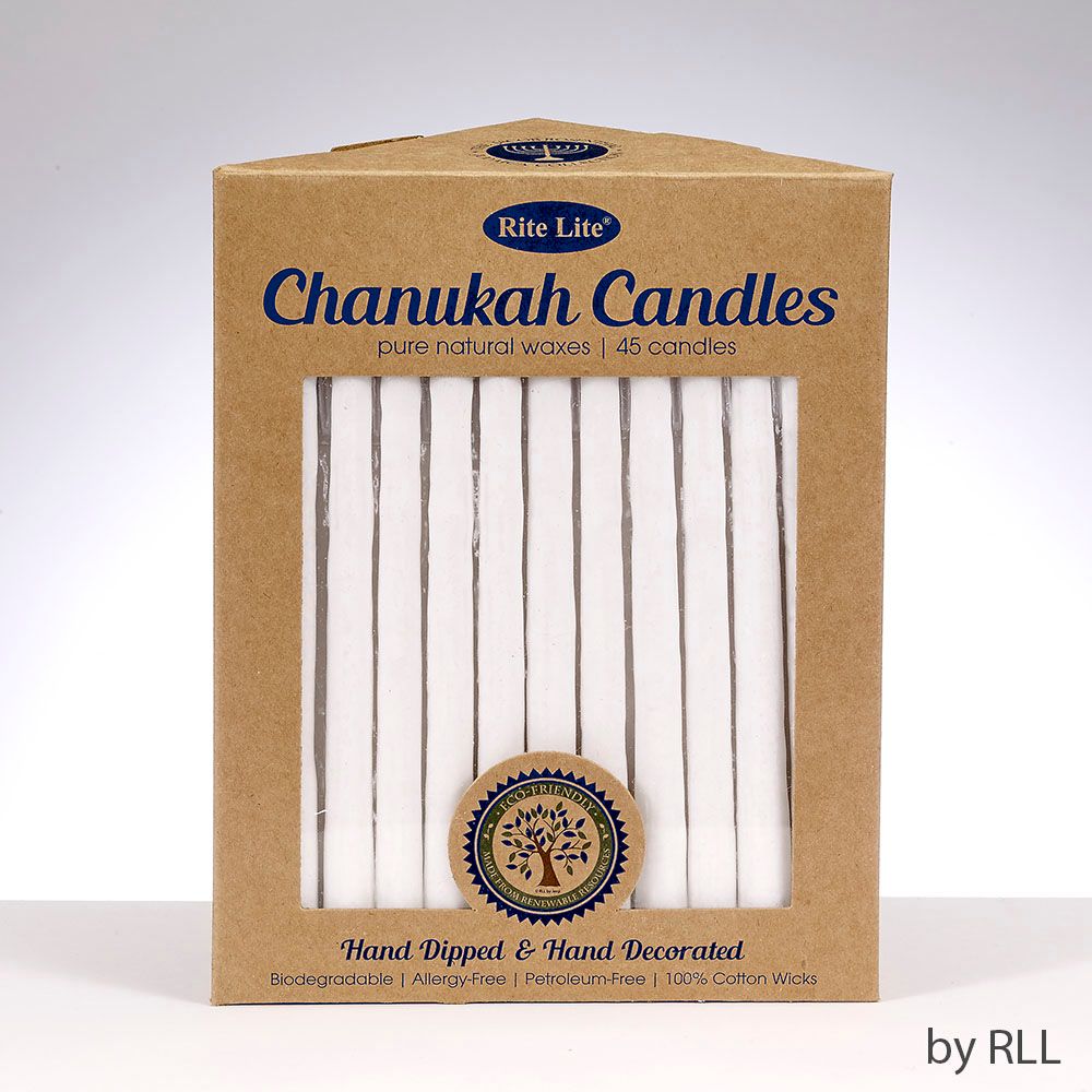 CHANUKAH CANDLES, PURE NATURAL WAX, WHITE,45/RECYCLED PAPER BOX
