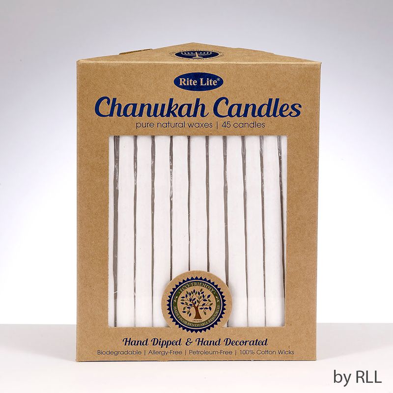 CHANUKAH CANDLES, PURE NATURAL WAX, WHITE,45/RECYCLED PAPER BOX