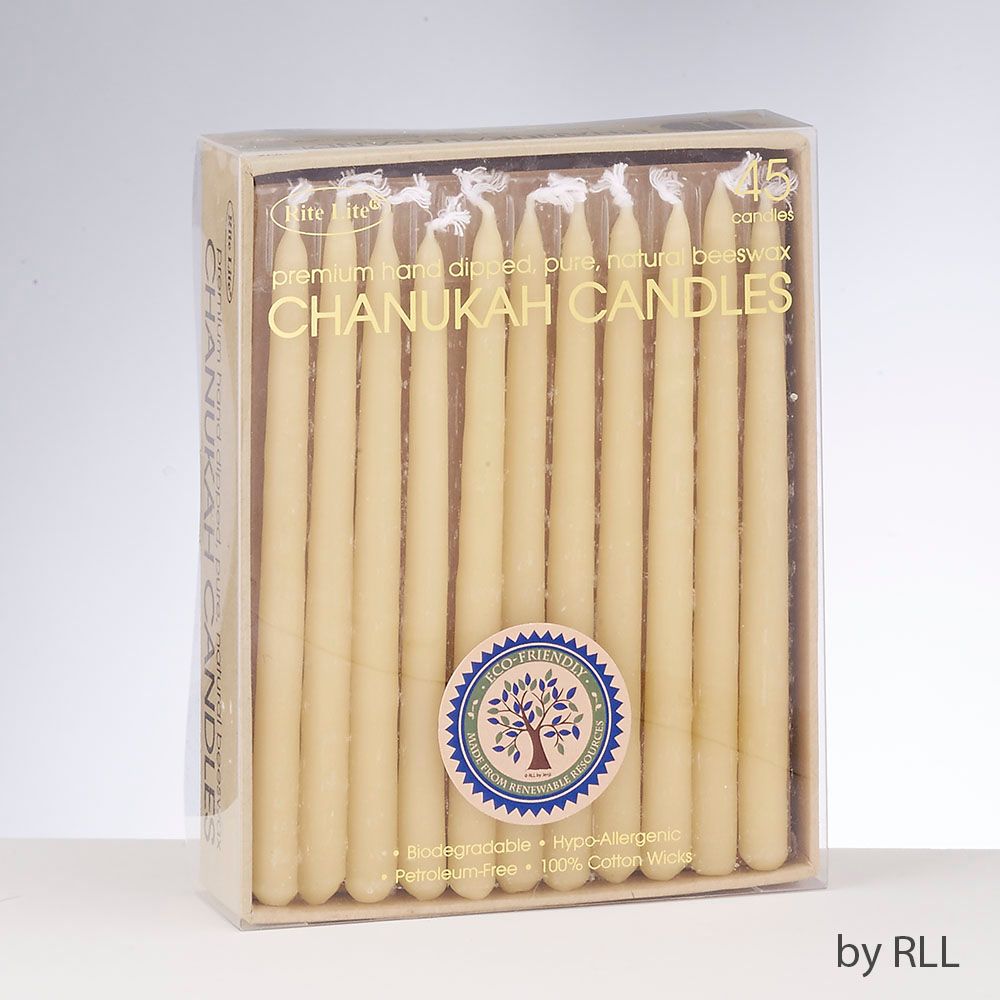 CHANUKAH CANDLES,HAND-DIPPED BEESWAX, NATURAL 45/RECYCLE BOX