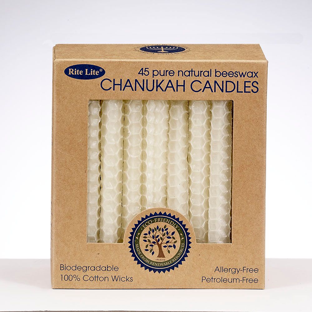 CHANUKAH CANDLES,HANDROLLED HONEYCOMB BSWAX,NATURAL,45/RECYCL BOX