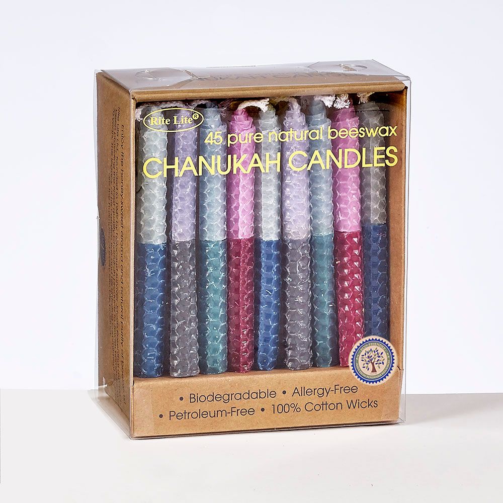 CHANUKAH CANDLES,HANDROLLED HONEYCOMB BEESWAX,MULTI,45/PAPER BOX-2