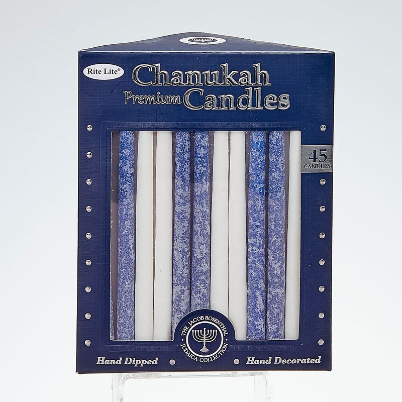 CHANUKAH CANDLES,PREMIUM, HANDCRAFTD,FROSTED BLUE/WHITE,45/GIFTBX