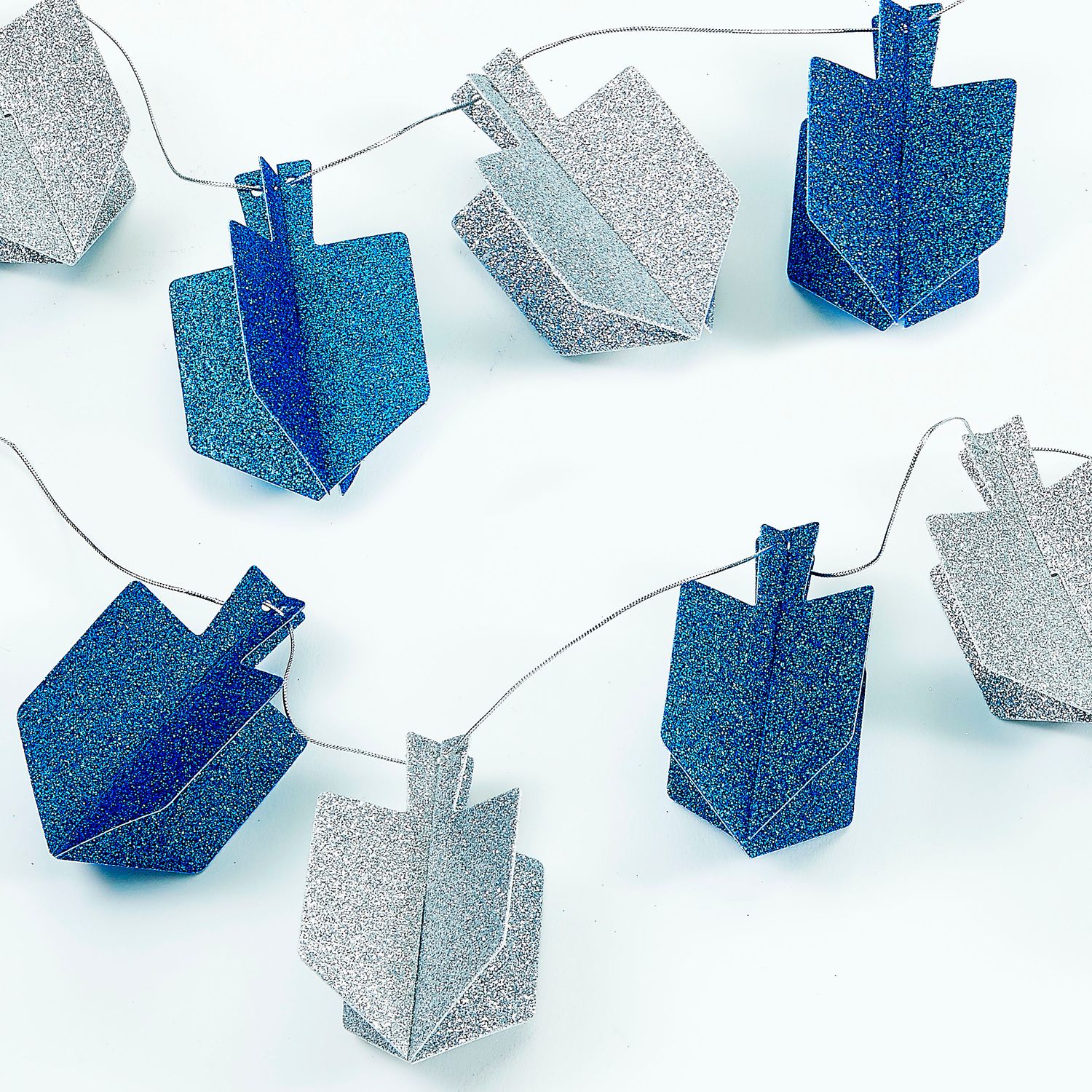 CHANUKAH DREIDEL GARLAND, BLUE &amp;SILVER GLITTER,20PCS, 9FT,CARDED