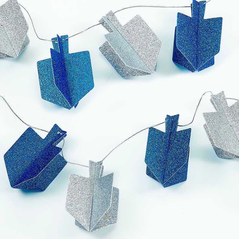 CHANUKAH DREIDEL GARLAND, BLUE &amp;SILVER GLITTER,20PCS, 9FT,CARDED