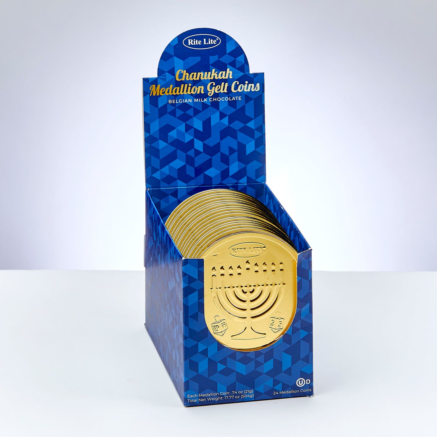 CHANUKAH GELT,BELGIAN MILK CHOC MEDALLION, 0.74 OZ,3" D,24/DIS
