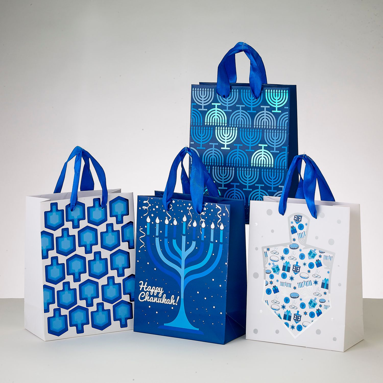 CHANUKAH GIFT BAGS, WITH HOT STAMPING, SET OF 4, 8", CARDED