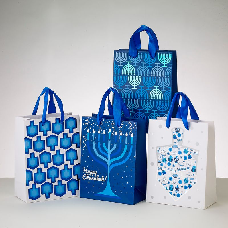 CHANUKAH GIFT BAGS, WITH HOT STAMPING, SET OF 4, 8", CARDED