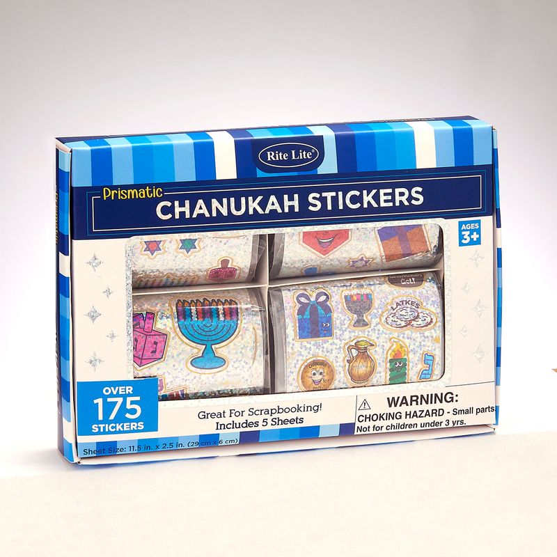 CHANUKAH PRISMATIC STICKERS, ACID FREE, 5 ROLLS, 5"x7, COLOR BOX