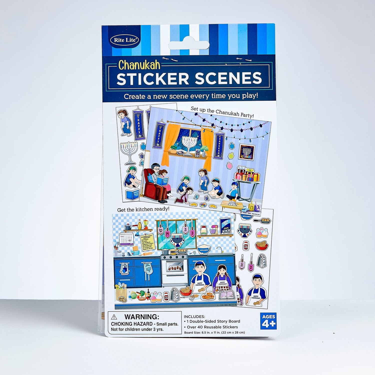 CHANUKAH STICKER SCENES W/ REUSABLE STICKERS,PVC CLINGS,10",CARD