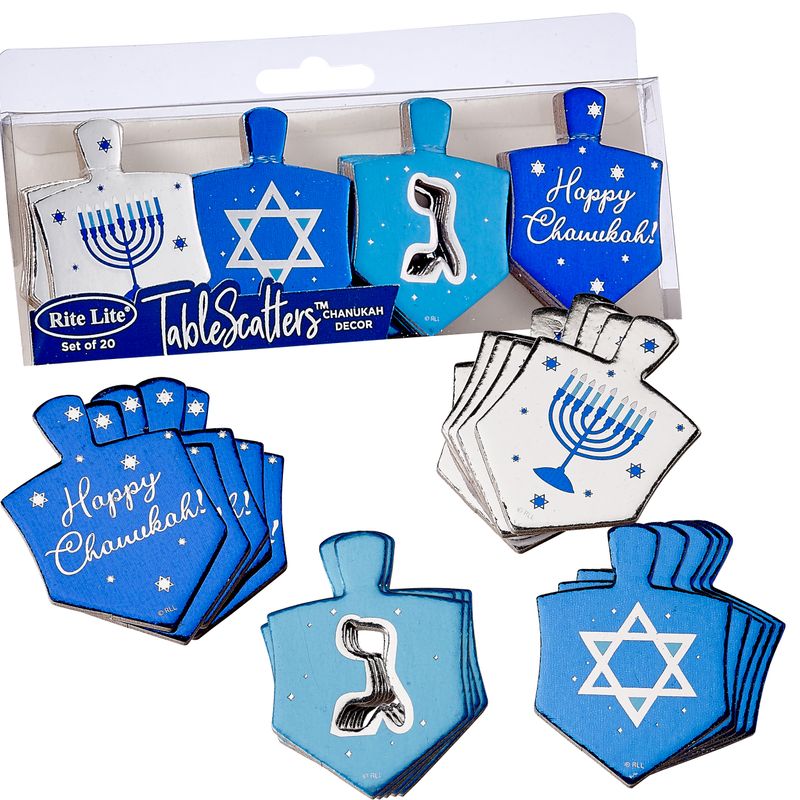 CHANUKAH TABLESCATTERS™,CHPBOARD DREIDELS,BLUE FOIL,2.5",20/GFTBX