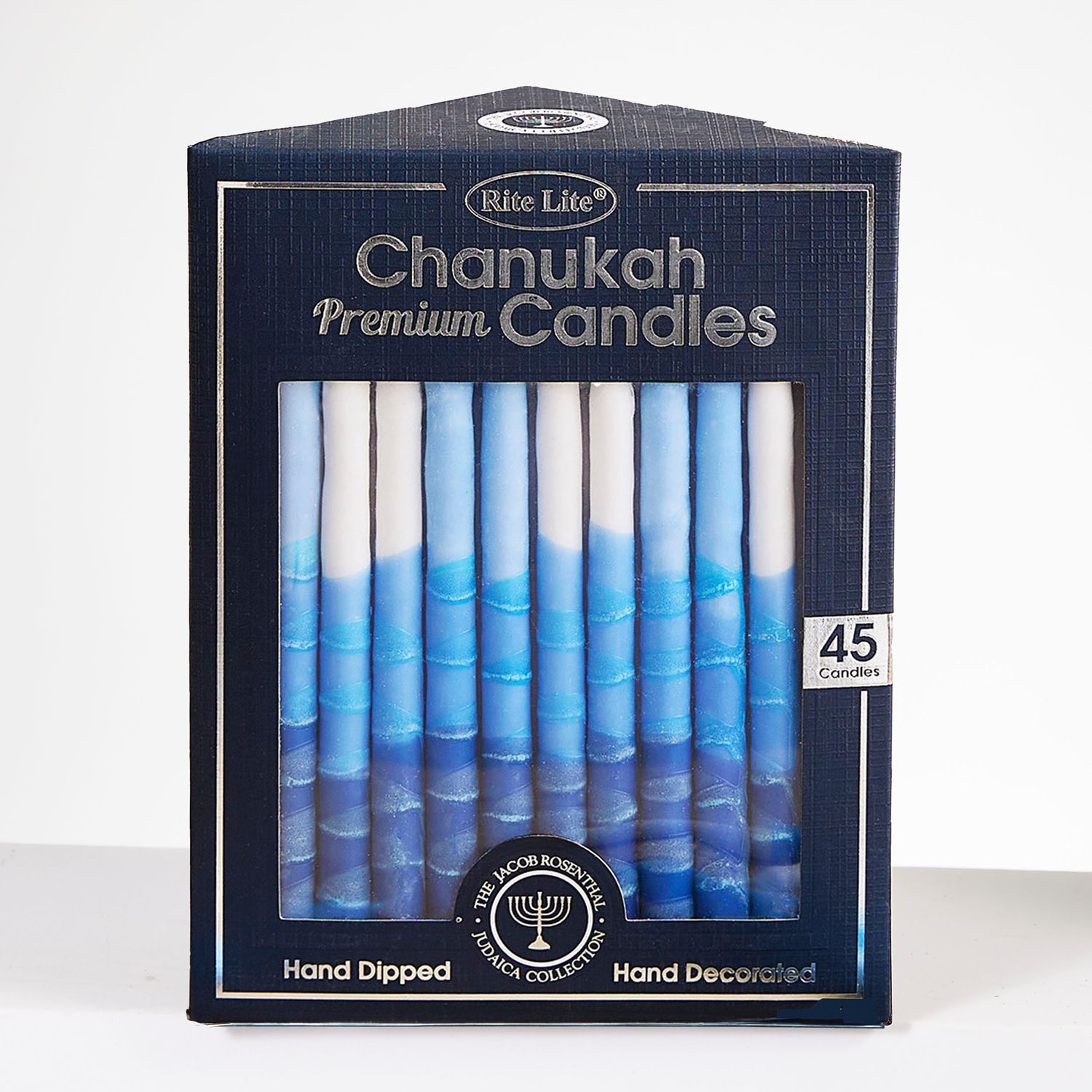 CHANUKAH CANDLES, PREMIUM, HAND CRAFTED, BLUE/WHITE, 45/GIFT BOX