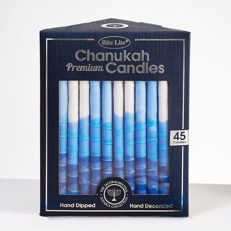 CHANUKAH CANDLES, PREMIUM, HAND CRAFTED, BLUE/WHITE, 45/GIFT BOX