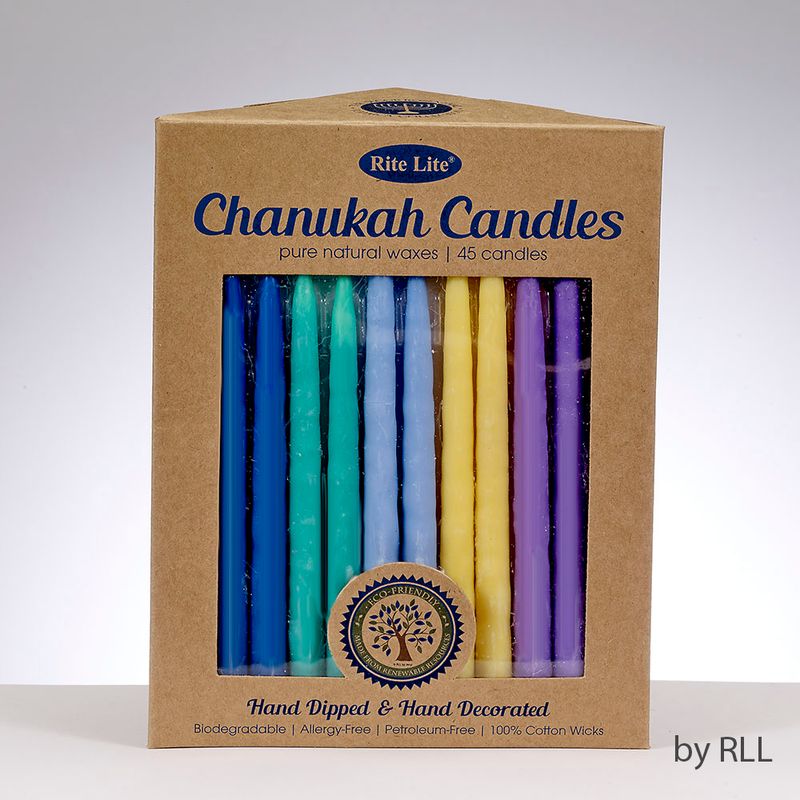 CHANUKAH CANDLES, PURE NATURAL WAX, MULTI, 45/RECYCLED PAPER BOX