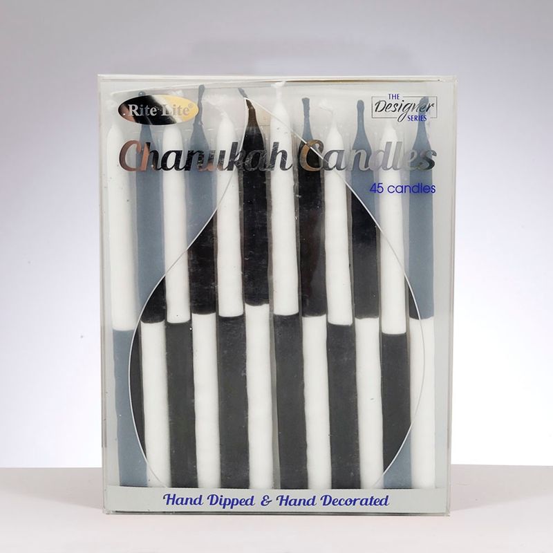 CHANUKAH CANDLES,DECOR,HANDDIPPED,TWO-TONE BLACK&amp;WHITE,45/GIFTBOX
