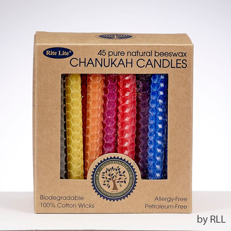 CHANUKAH CANDLES,HANDROLLED HONEYCOMB BEESWAX,MULTI,45/PAPER BOX-1
