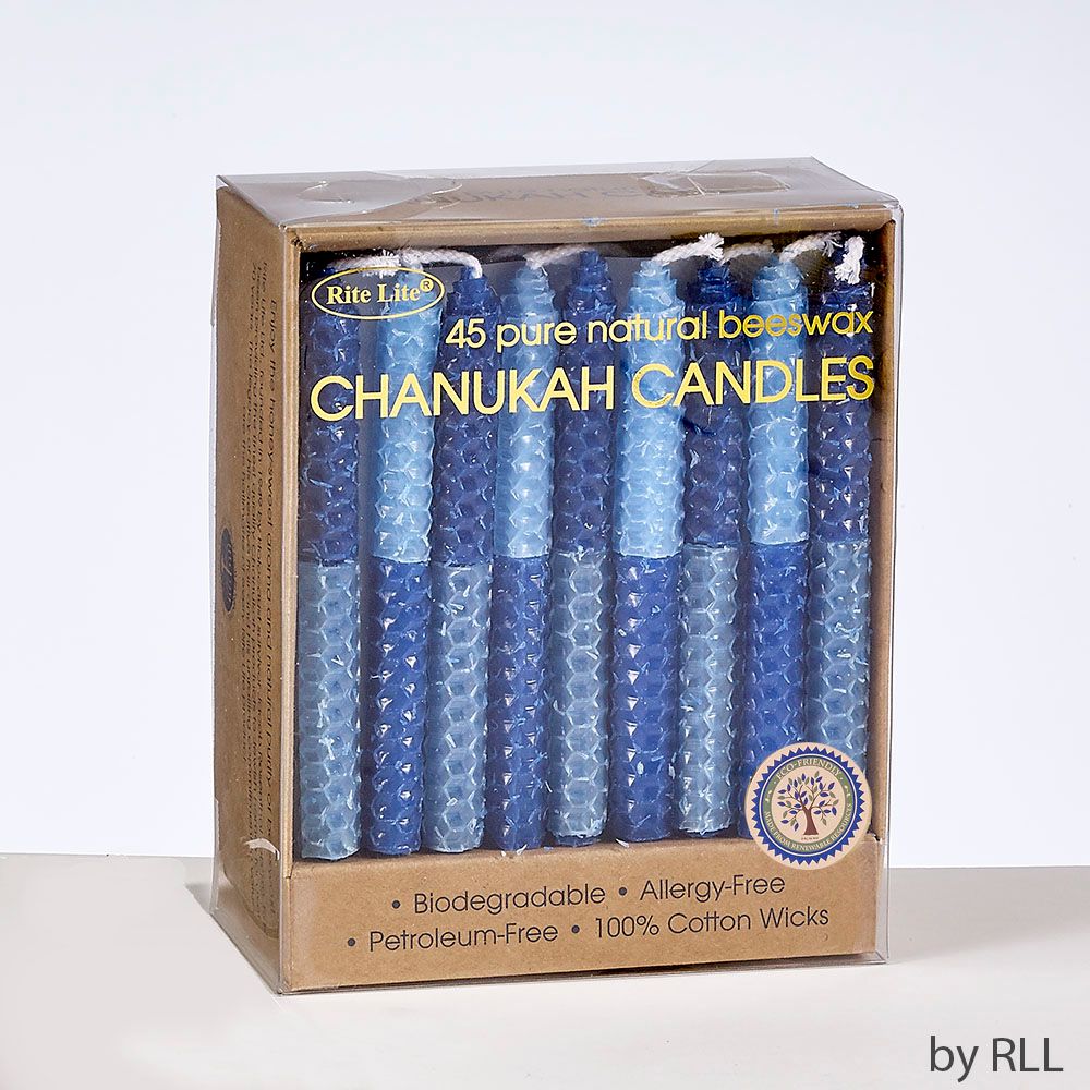 CHANUKAH CANDLES,HANDROLLED HONEYCOMB BEESWAX,BLUE,45/PAPER BOX