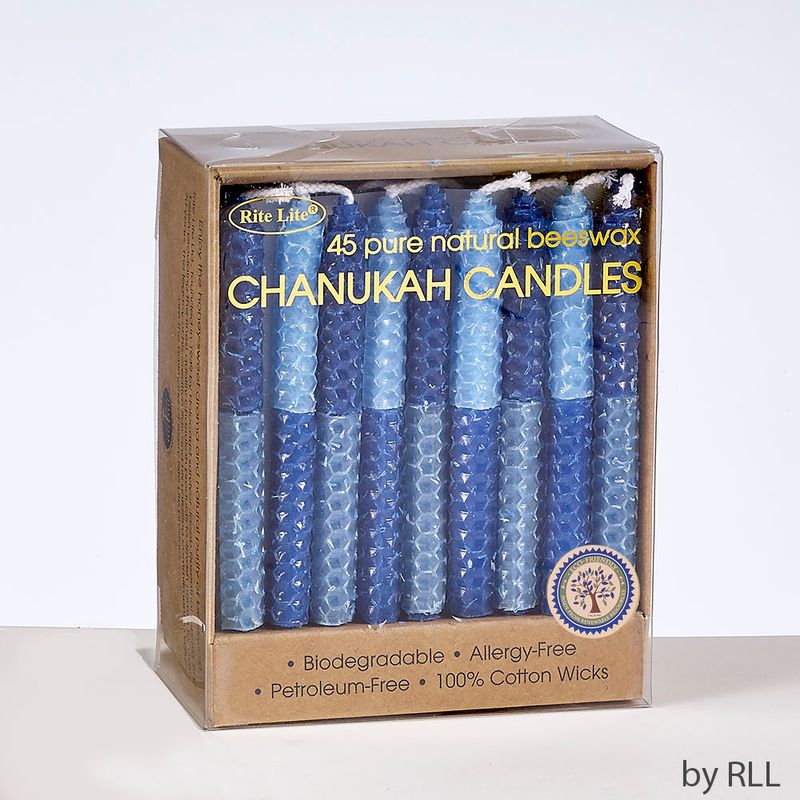 CHANUKAH CANDLES,HANDROLLED HONEYCOMB BEESWAX,BLUE,45/PAPER BOX