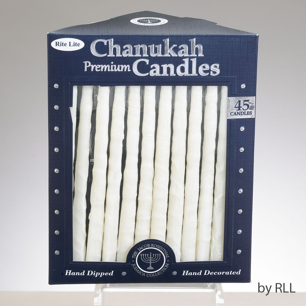 CHANUKAH CANDLES,PREMIUM,HANDCRAFTED,FROSTED WHT/WHT,45/GIFT BOX