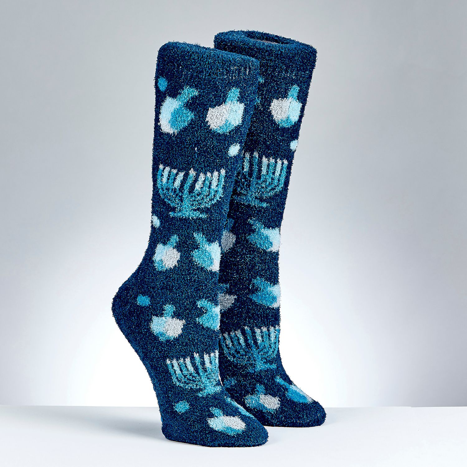CHANUKAH COZY SLIPPER SOCKS,"MENORAHS&amp;DREIDELS",POLY, ADULT,CARD