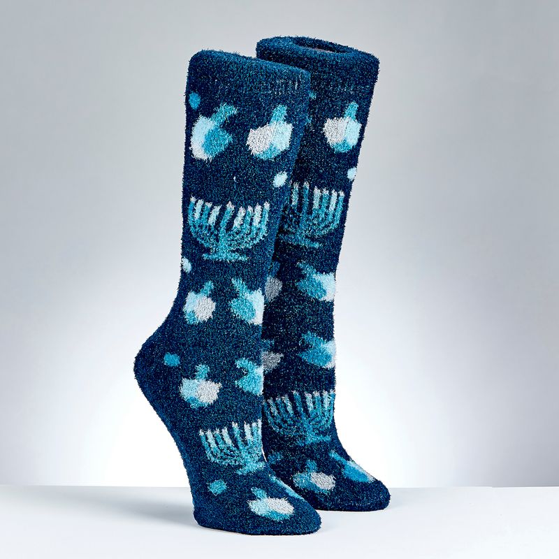 CHANUKAH COZY SLIPPER SOCKS,"MENORAHS&amp;DREIDELS",POLY, ADULT,CARD
