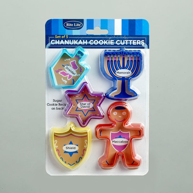 CHANUKAH COOKIE CUTTERS, PLASTIC, 5 SHAPES, CARDED