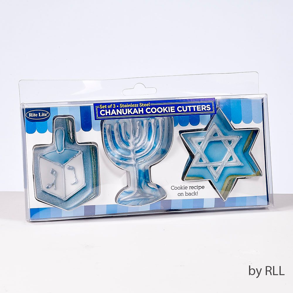 CHANUKAH COOKIE CUTTERS,S/S, 3 SHAPES, 8"X4" GIFT BOX
