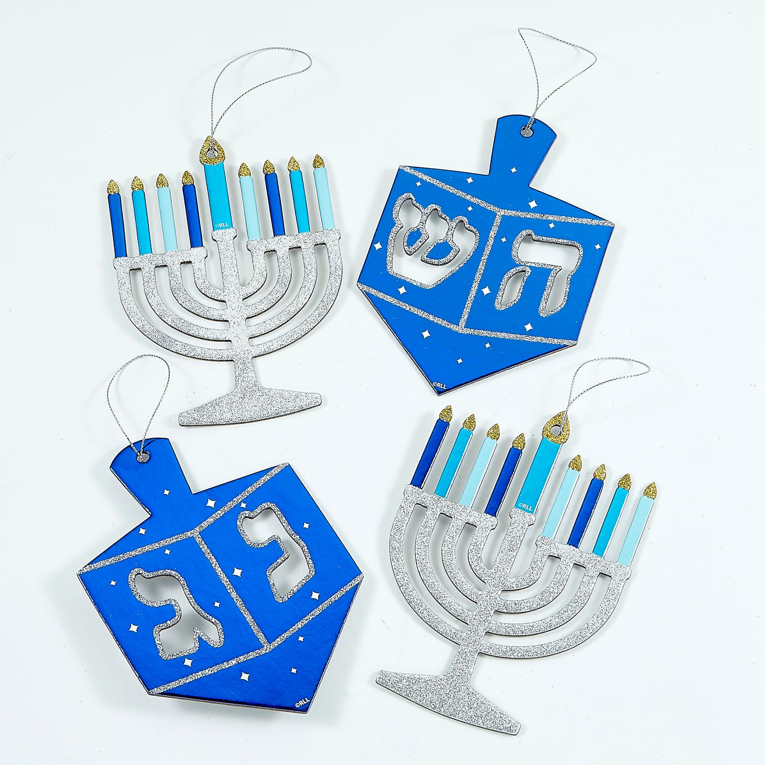 CHANUKAH DECOR,W/GLITTER&amp;FOIL,2DREIDELS&amp;2MENRAHS,BOARD,6x4",HEADR